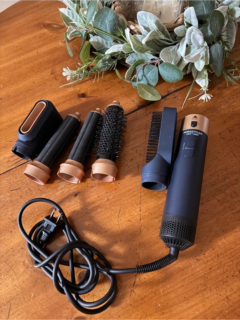 Nora Styler 5-in-1 Multistyler Pro Air Wrap Dryer Brush Wand Navy and Gold